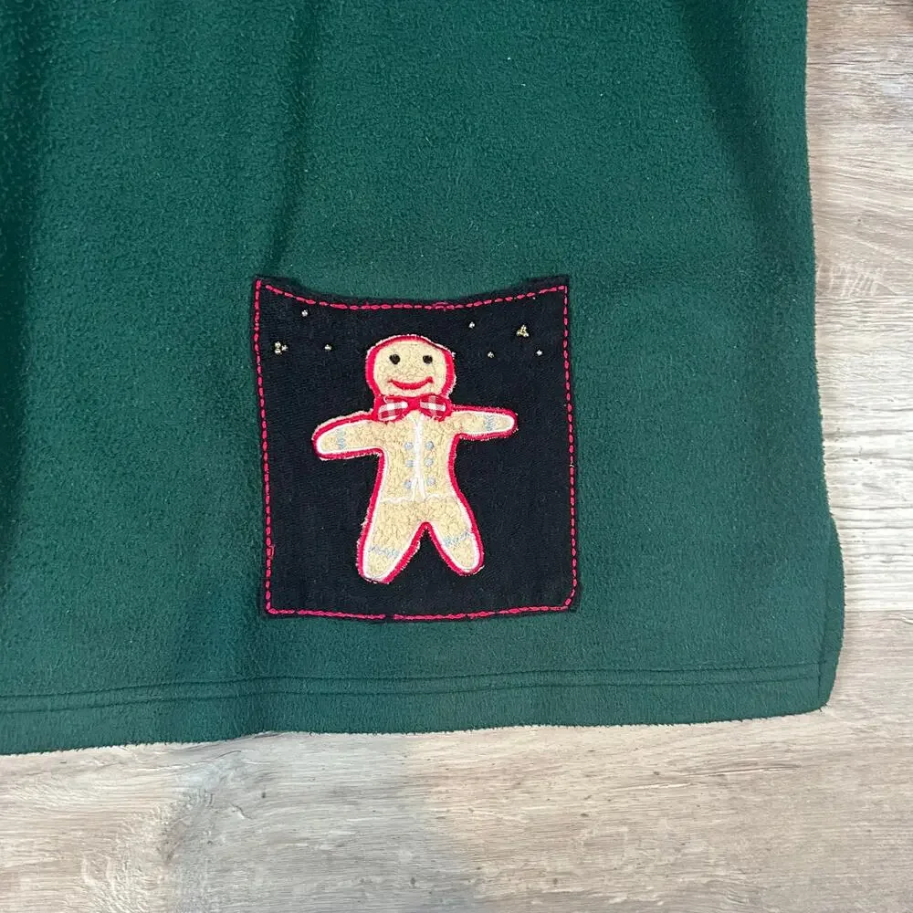 Vintage Bedford Fair Green Fleece Tunic Sweater with Gingerbread Appliqués